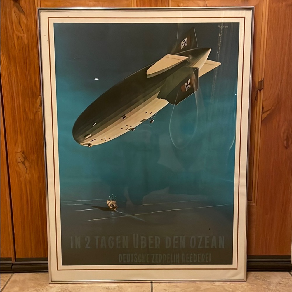 Vintage Airship Art Print with Black and Blue Tones. Anton poster!